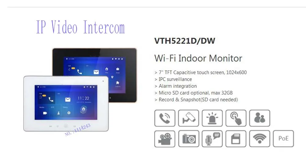 DAHUA сенсорный экран IP видеодомофон 7 дюймов Wi-Fi внутренний монитор DHI-VTH5221D/VTH5221DW