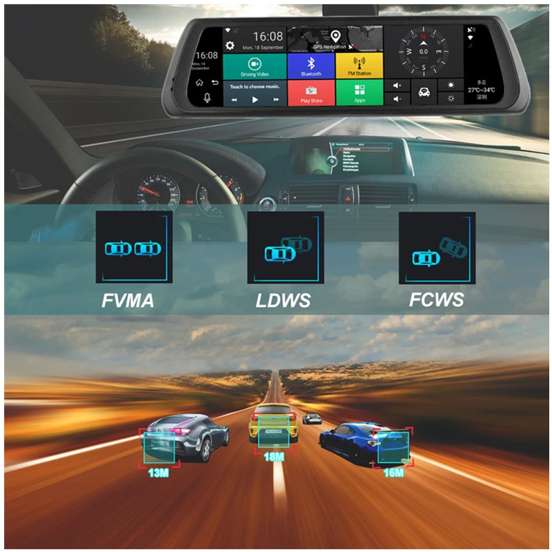 Зеркало видеорегистратор SLIVERYSEA 10 &quot Full Touch IPS 4G Android GPS Bluetooth Wi Fi ADAS с двумя