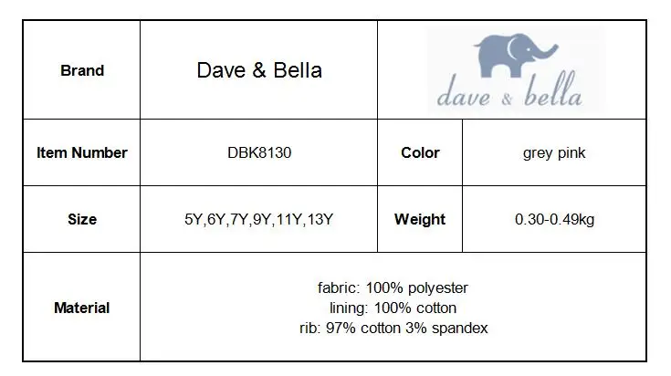 DBK8130 dave bella/осеннее Модное детское пальто От 5 до 13 лет для девочек детское пальто высокого качества с длинными рукавами детская мягкая одежда
