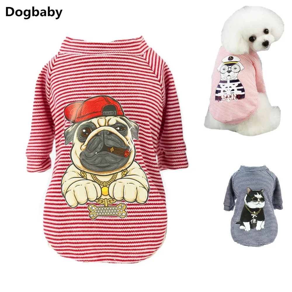 K97 New Summer Pet Dog Shirts Clothes Striped Cartoon Cat Vest Cotton Tshirts Clothing Hoodies Costume Chihuahua | Дом и сад