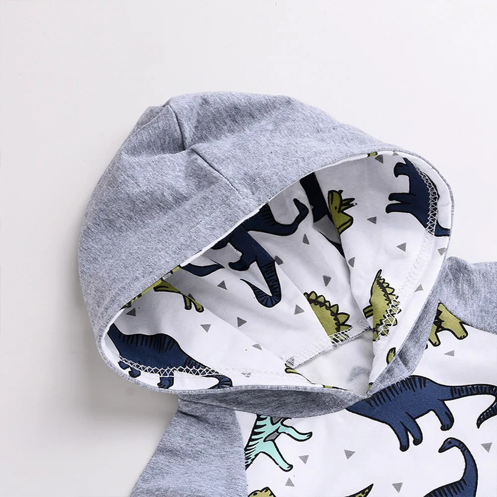 Модные топы с капюшоном и рисунком динозавра для маленьких мальчиков девочек