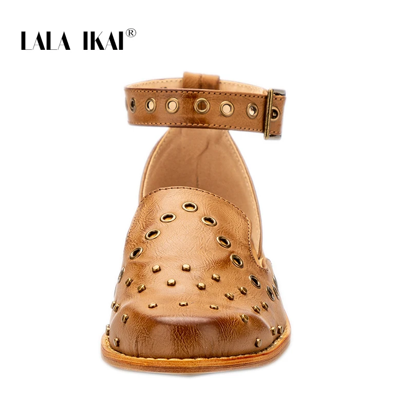 Женские удобные туфли с заклепками LALA IKAI летняя обувь на платформе круглым