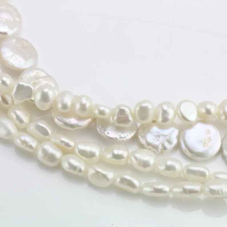 White Color Natural Freshwater Pearl Necklace 4rows Mixes Irregular Wedding Bridal Bridesmaid Gift Jewelry | Украшения и