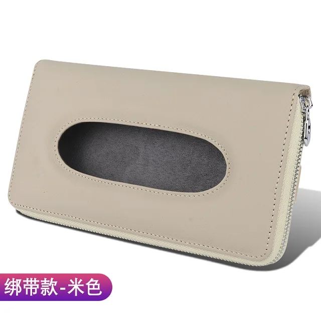 B Style beige Автомобильный солнцезащитный козырек из натуральной кожи, тканевая коробка, держатель для спинки сиденья, подвесной бумажный чехол для полотенец, сумка для хранения салфеток, аксессуары для салона автомобиля - Название цвета: B Style beige