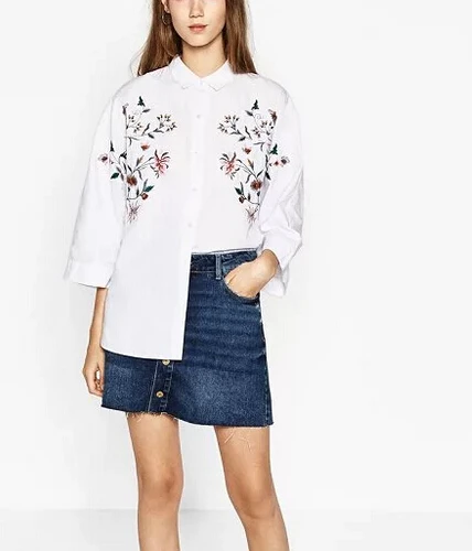 Новинка 2017 весенне-осенняя женская блузка с цветочной вышивкой офисные рубашки