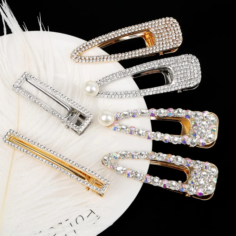 Новинка в моде: Золотые и серебряные кристальные геометрические металлические заколки для волос для женщин, аксессуары для причесок.