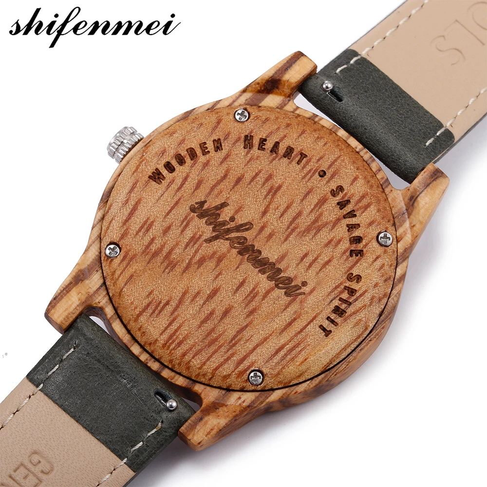 Shifenmei S5551 Выгравированные мужские/woemen часы ручные деревянные кварцевые кожаный