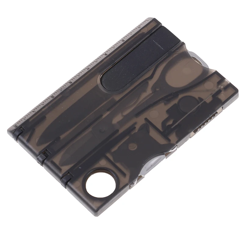 transparent black 10 в 1 карманный инструмент для выживания с кредитной картой, инструмент для кемпинга, тактический нож, набор вилок, многофункциональная портативная открывалка для бутылок, инструменты для повседневного использования - Цвет: transparent black