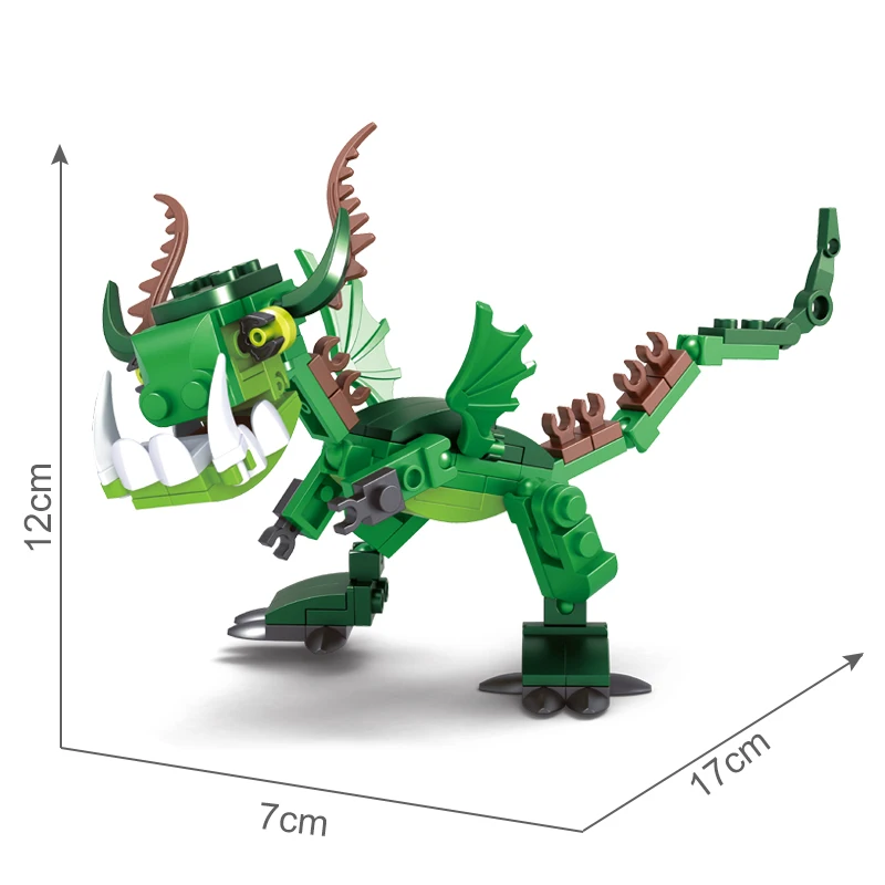 

AUSINI Green Dragon Building Blocks Skull Soldier Figures Educational Toys for Boys Dinosaur Model Bricks Designer for Children