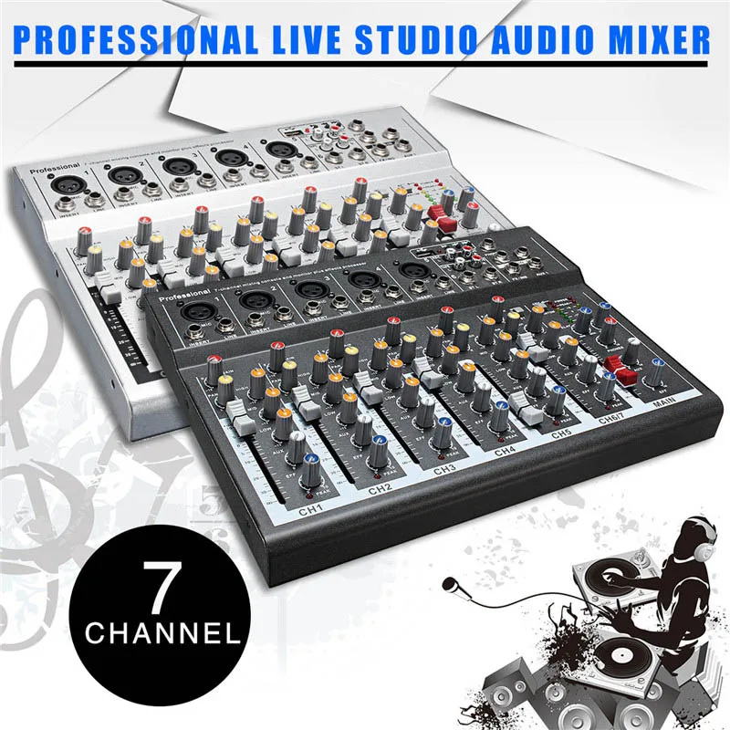 48 В Мини Профессиональный USB микшерный пульт 7 каналов Live Studio аудио микшер KTV сетевой якорь Звуковая карта Звуковой консольный микшер