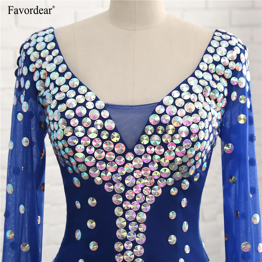 

Favordear New Arrival Mermaid Evening Dress Huge Beading Long Sleeve Double V Neck Women Formal Long Prom Dress
