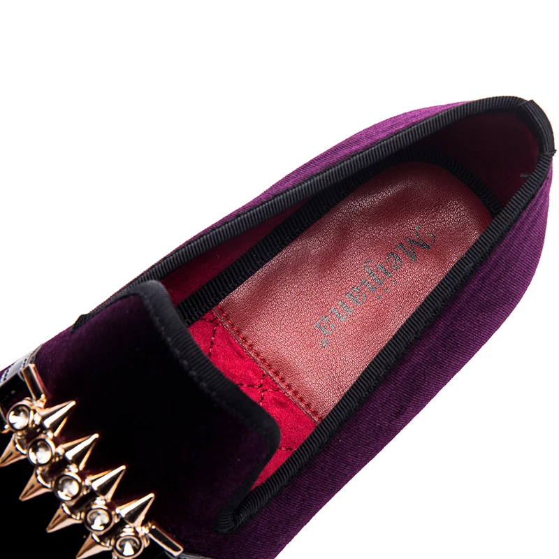 Мужские туфли роскошные лоферы мужские фиолетовые с металлической пряжкой