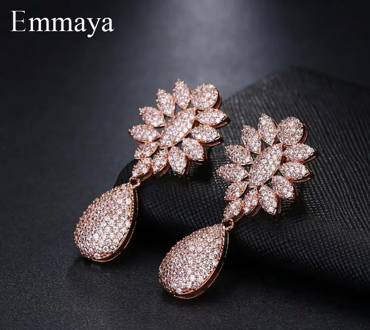 rose gold Emmaya бренд элегантность Шарм AAA белый кубический циркон три цвета оригинальность ювелирные изделия серьги для женщин трендовые свадебный подарок - Окраска металла: rose gold
