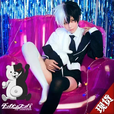 Аниме! Dangan Ronpa Monokuma Униформа костюм для косплея комплекты унисекс куртки + рубашка