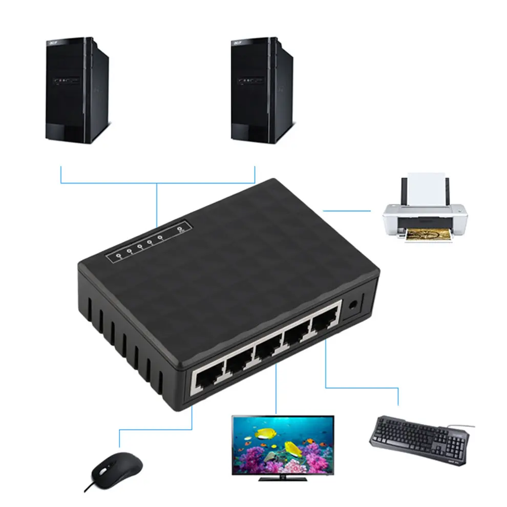 5 Порты и разъёмы 10/100 Мбит/с Настольный сети Ethernet LAN Мощность адаптер Switch