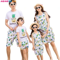 new beach family couple vacation travel family matching clothes pineapple beard mother daughter beach chiffon skirt family look
