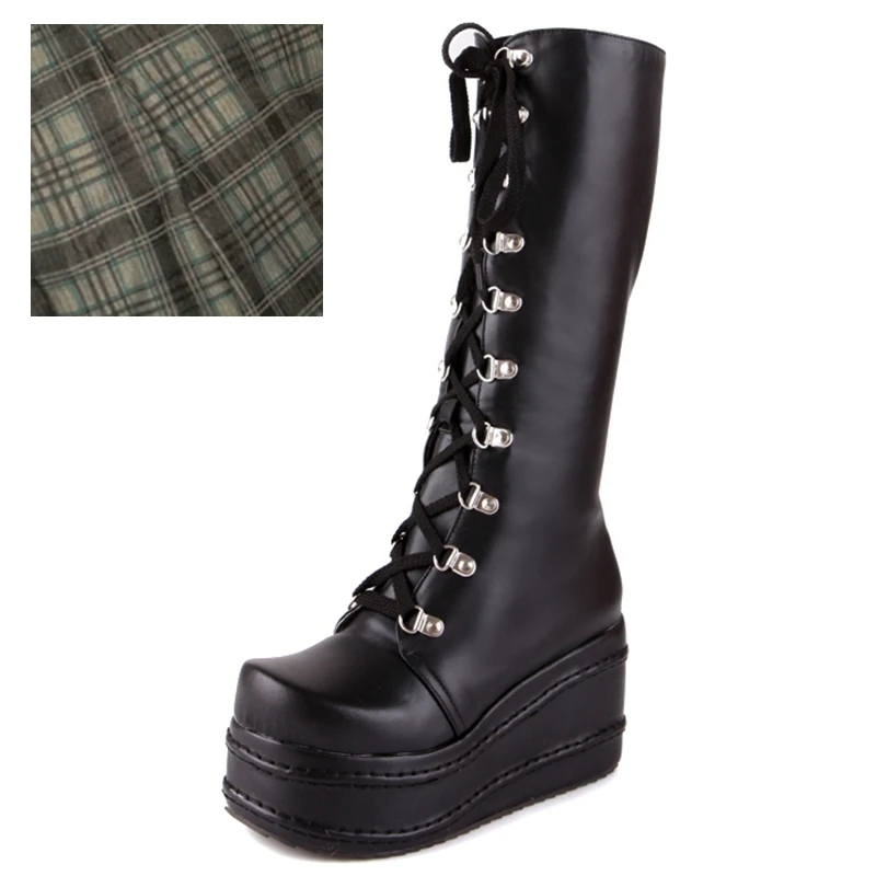 Black cloth REAVE CAT/женские ботинки черного цвета повседневные сапоги до колена на платформе и высоком каблуке обувь в стиле панк, готика обувь для верховой езды на шнуровке QH3038 - Цвет: Black cloth