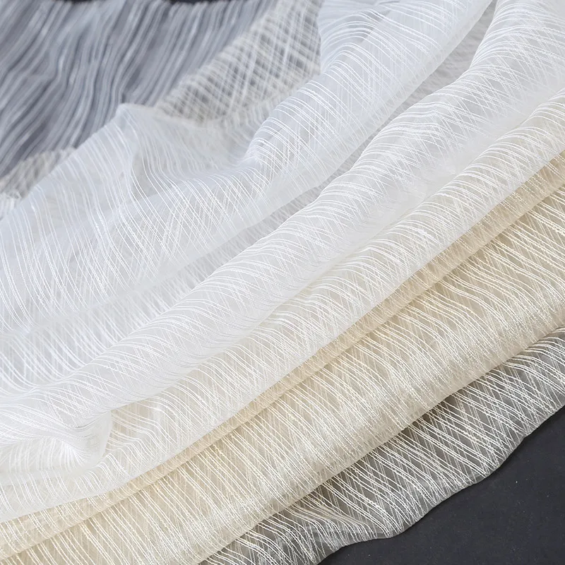 

Lac88 1yard Fashion Transparent Stiff Contour White/Apricot Stripe Net Yarn Composite Organza Fabric For Dress Curtain Fabric