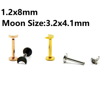 1.2x8mm Moon BOG-1PC 316L хирургическая сталь Сердце шар Луна Лабрет Стад кольцо ушной хрящ шарик губы кольцо серьги пирсинг ювелирные изделия - Окраска металла: 1.2x8mm Moon