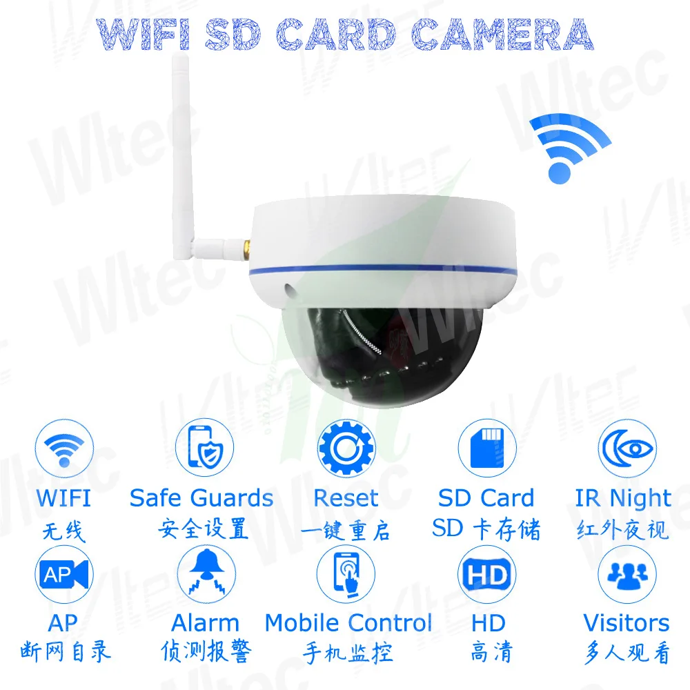 Антивандальная Купольная IP камера видеонаблюдения H.265 128G SD карта Wi Fi HD 1080P Onvif с