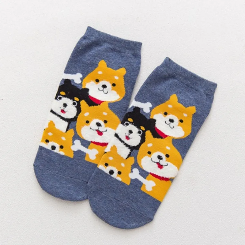 Носки женские хлопковые в стиле Харадзюку смешные с рисунком животных собачьих