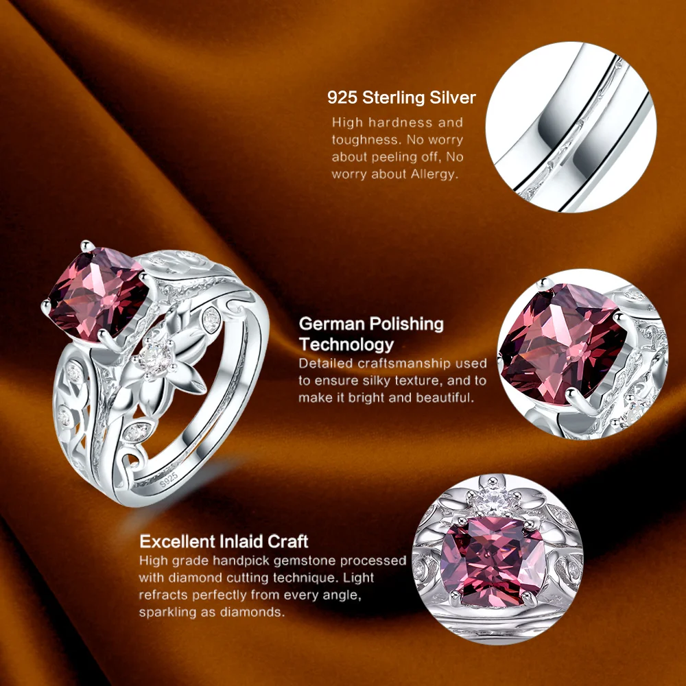 Jrose Square 4.3ct Спессартин Гранат &amp Белый CZ обручальные кольца из настоящего серебра