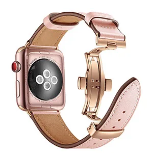 Pink-Rose buckle Новейший ремешок для часов Apple Watch из натуральной кожи Butteryfly с пряжкой для Apple Series 1 2 3 4 38 мм 42 мм 40 мм 44 мм iwatch - Цвет ремешка: Pink-Rose buckle