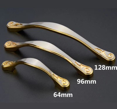 Европейские золотые серебряные 128 мм мебельные ручки кухонные шкафы дверные