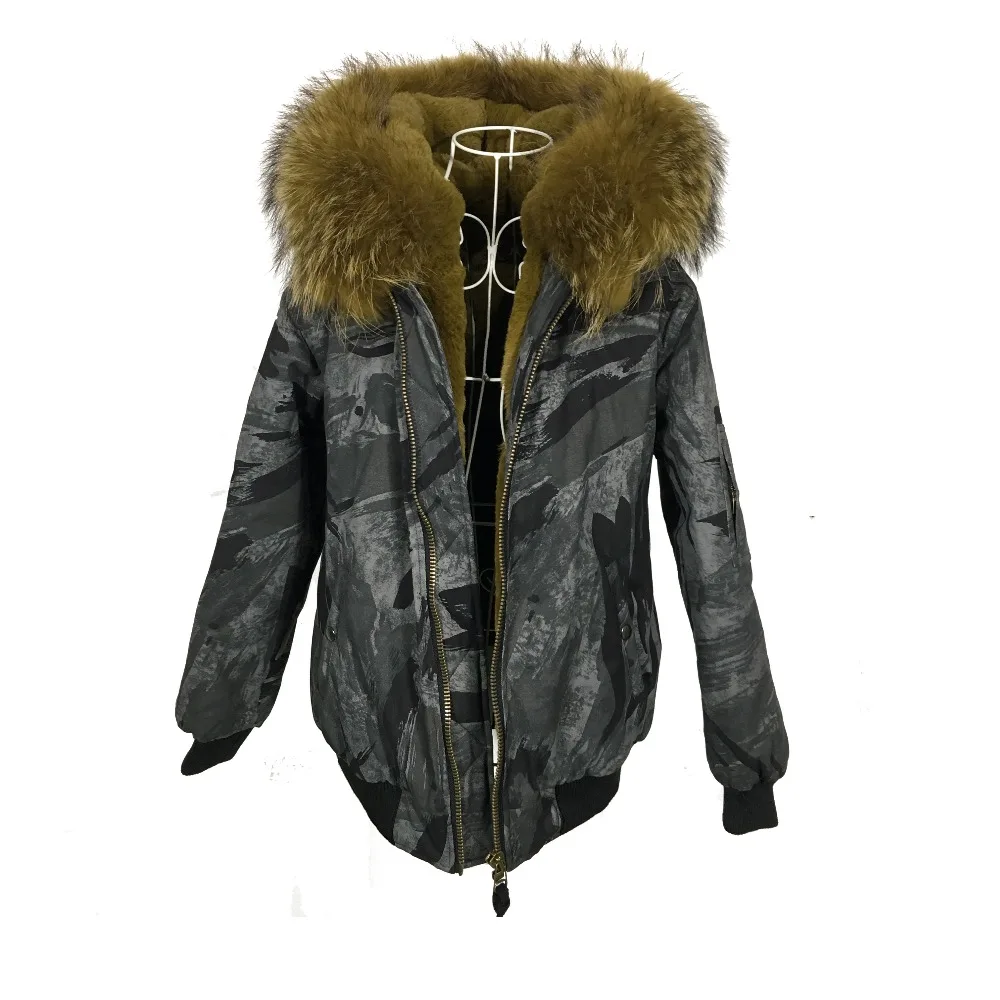 

New Style Camouflage Short Jacket Casual Winter Yellow Faux Fur Lined Thickness Lined Women Casual Wear