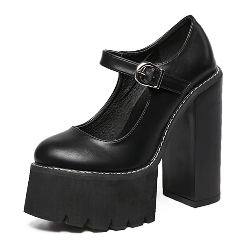 black shoes Gdgydh/Новое поступление; женские классические туфли-лодочки; сезон весна-лето; черные кожаные туфли Mary Jane на каблуке; модная женская обувь на платформе с пряжкой - Цвет: black shoes
