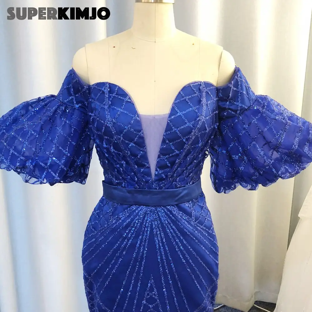 Вечерние платья SuperKimJo Abiye Gece Elbisesi Королевского синего цвета с юбкой годе Короткие