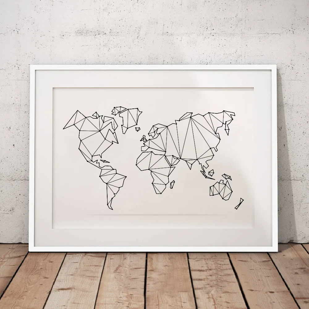 Nordic Abstract World Map Canvas Art Print Wall Pictures Geometric Low Poly of Poster Painting Home Decoration | Дом и сад