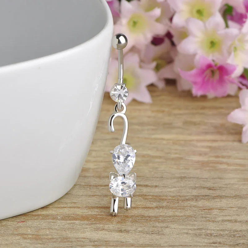 Милые Стразы кошечка для спирального пирсинга длинный пупок висячее кольцо