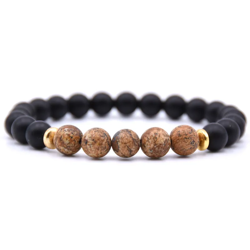 SEVENSTONE модные популярные 8 мм матовый черный натуральный камень пара браслет