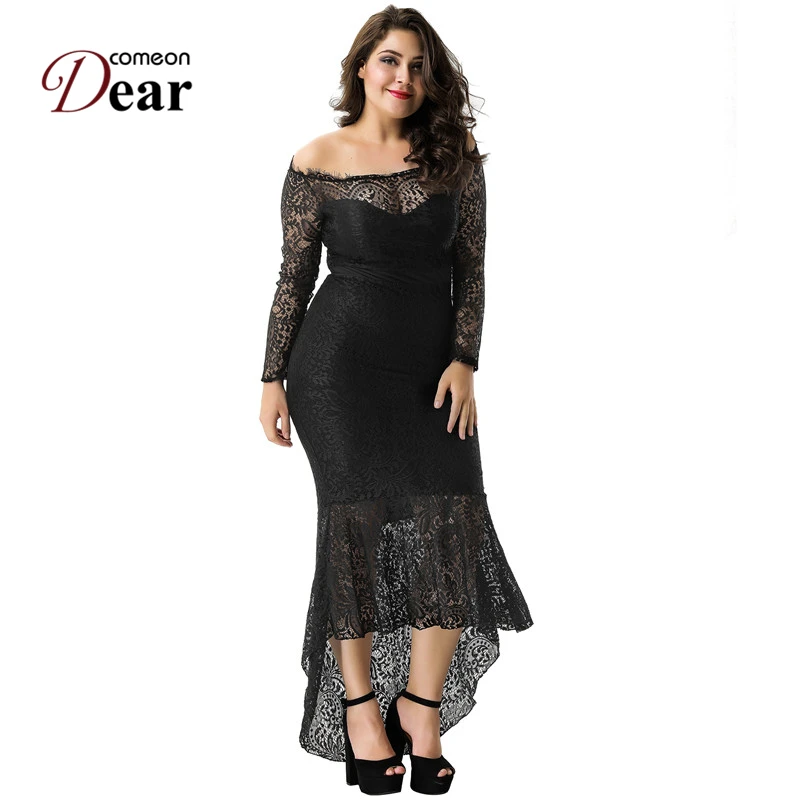 Женское кружевное платье русалка осеннее макси с открытыми плечами и цветочным