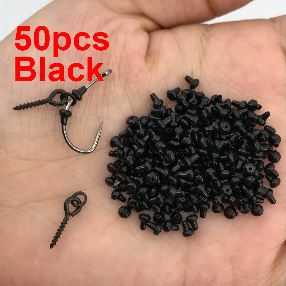 Black 50pcs Hyaena 50 шт. крюковые упоры бусины рыболовные аксессуары фиксатор для приманки коричневый черный прозрачный зеленый для волос рыболовные снасти для ловли карпа - Цвет: Black 50pcs