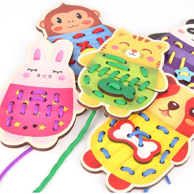 Детская деревянная головоломка для детей игрушка шнуровка доска Мультяшные