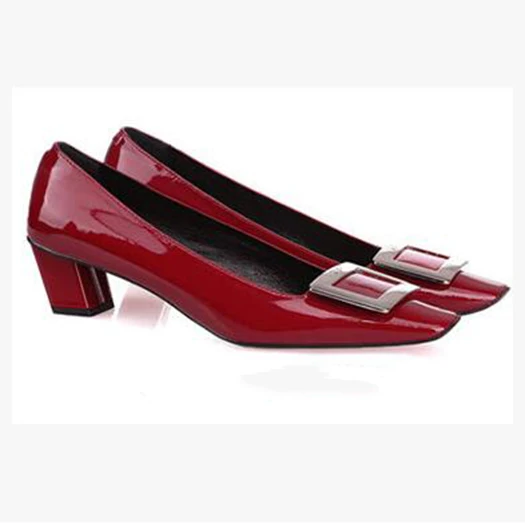 wine red patent 5cm Квадратный носок Красное вино Размер 33 уникальный марка средний насосы Каблук роскошь Дизайнерская женская обувь лакированная кожа высокие каблуки 4 34 Весна осень - Цвет: wine red patent 5cm