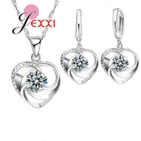 romantic gift 925 sterling silver jewelry crystal cz heart shape pendant woman necklace drop earring wedding set wholesale