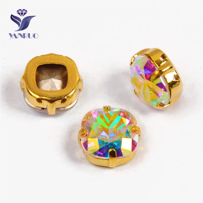 With Gold Claw YANRUO 4470 все размеры AB подушка с точечным вырезом сзади стеклянные стразы сверху камни и кристаллы рукоделие пришивные стразы для рукоделия - Цвет: With Gold Claw