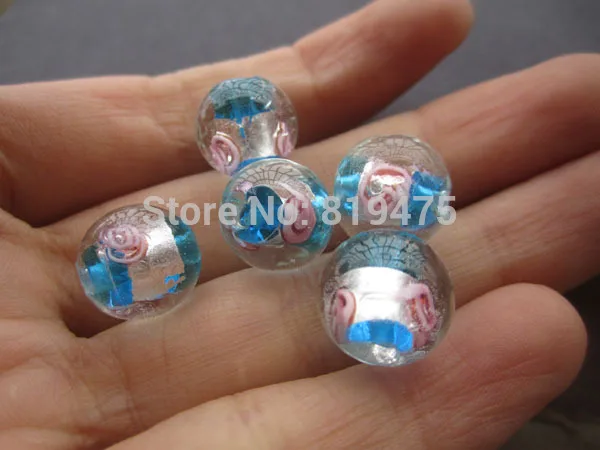 Бусины в виде цветка с белой фольгой голубого цвета для изготовления ювелирных