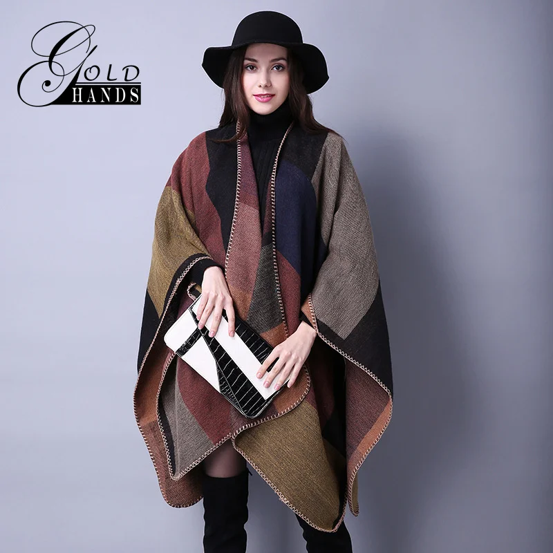 Золотые руки 2017 Новый женский зимний шарф плюс размер пончо шарфы синий красный