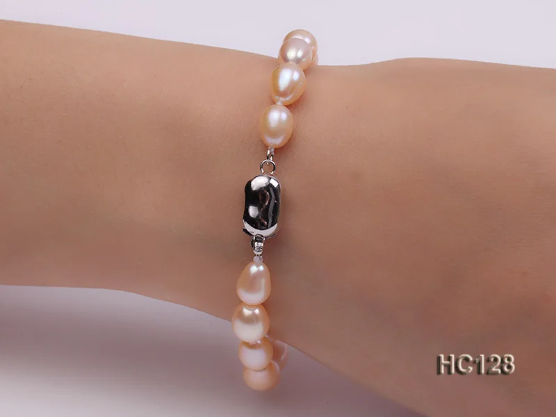 Unique Pearls jewellery Store Charming AA 7.5-8MM Pik Color Rice Freshwater Pearl Bracelet 19cm 925 Silver Clasp | Украшения и