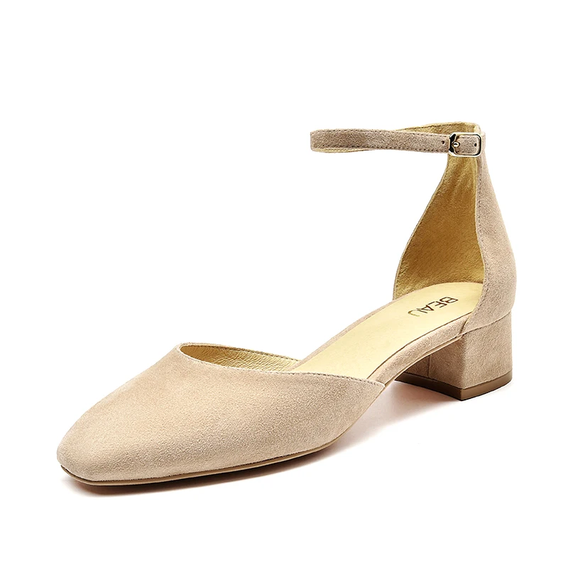 Beige BeauToday/женские босоножки; детская замшевая обувь с пряжкой на ремешке с квадратным носком и закрытой пяткой; разные цвета; женская летняя обувь ручной работы; 31040 - Цвет: Beige