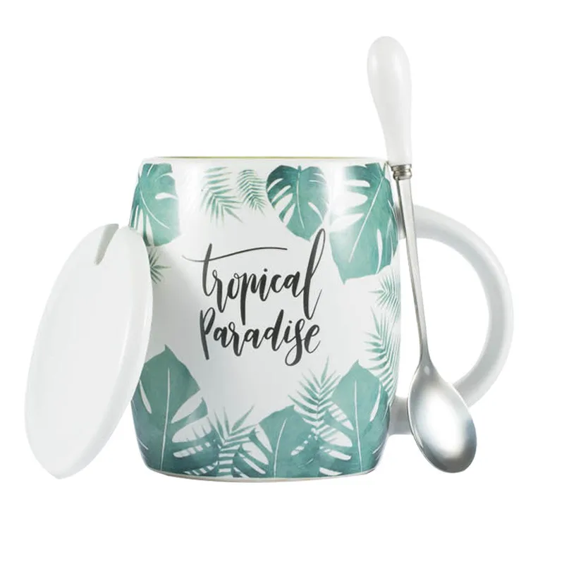 Кружка Керамическая с зеленым растением креативные кофейные кружки Tazas Ceramica Emaye