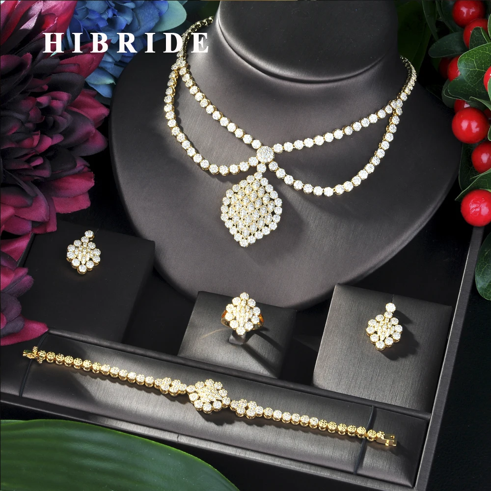 Женский комплект ювелирных изделий hibrid из 4 предметов: ожерелье с фианитом в