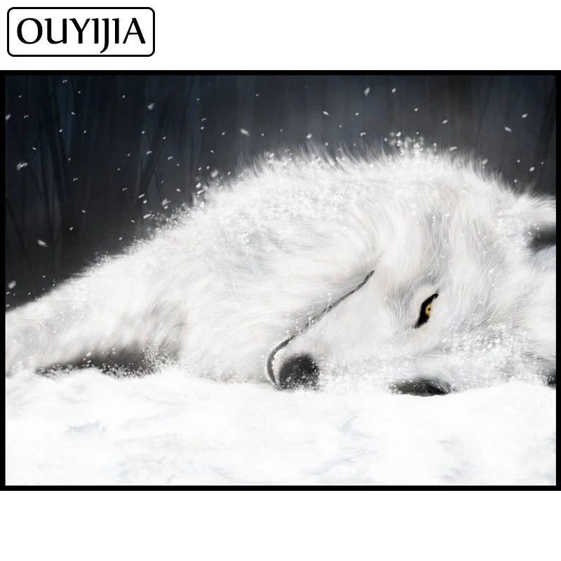 

OUYIJIA 5D одиночная белая вышивка «волк», животное, алмазная живопись, вышивка крестиком, Алмазная мозаика, украшение для дома