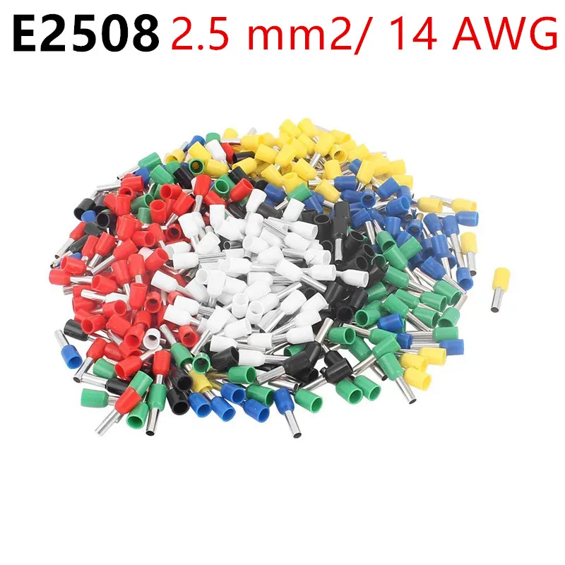 100 шт./лот E2508 14 AWG 2 5 мм2 Изолированный конец шнура наконечники провода абсолютно
