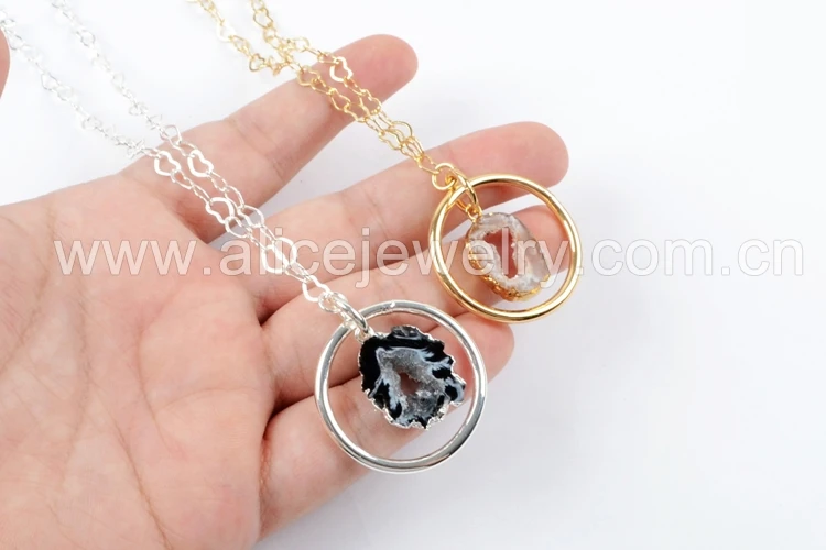 5PCS Mixed Colors BOROSA 30 дюймов золото/натуральный серебристый цвет кулон agates Druzy ломтик кулон из друзы цепочки и ожерелья украшения для женщин G1517 S1517 - Окраска металла: 5PCS Mixed Colors
