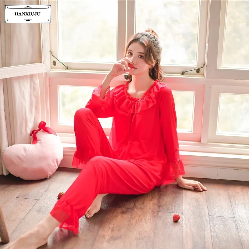 2019 весна осень Мягкие Модальные женские пижамы наборы Винтаж милые белые